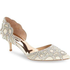 Badgley Mischka Ginny Size 6.5 Ivory Satin Crystal Embellished d'Orsay Pumps